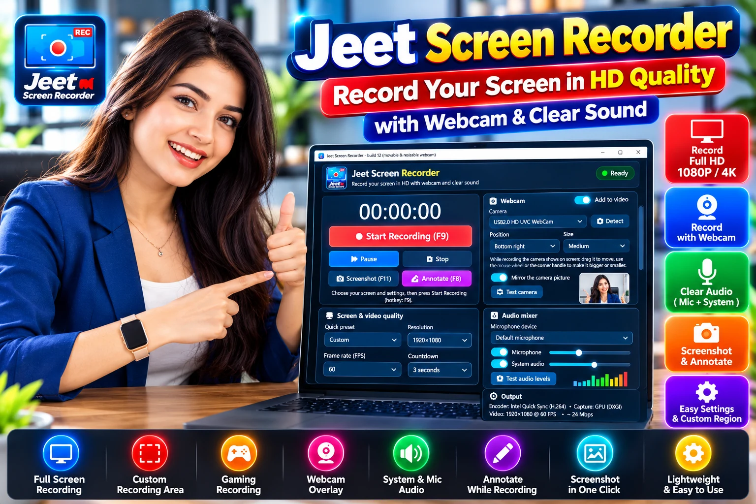 Pantalla principal de Jeet Screen Recorder
